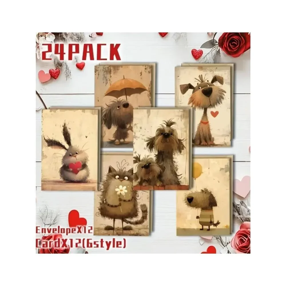 NWT 24pc Vintage Whimsical Cartoon Animal Greeting Card Assortment Set